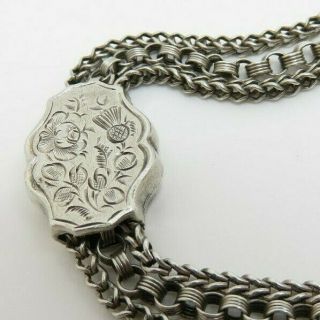 Antique Victorian Silver Albertina Chain Bracelet Ornate Slider Charm Dog Clasp