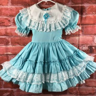 Vintage Dolls & Darlings Toddler Girls Blue Ribbons And Lace Party Dress Size