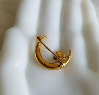 Vintage 10k Gold Moon W/Clover and Pearl Pin 2