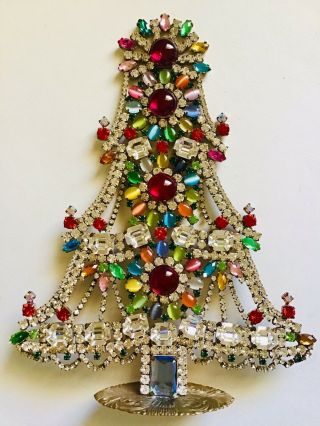 Rhinestone Christmas Tree Stand Czech Vintage Estate Jewellery Handmade Juliana
