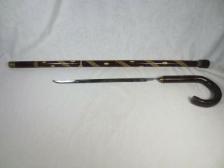 Vintage 36 " Wooden Cane Has 14 " Bayonet Stiletto Inside Strong & 18 Oz Light
