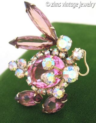 Vintage D&e Juliana Purple Pink Rhinestone Bunny Rabbit Gold Figural Pin Brooch