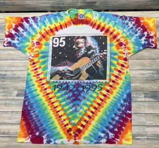 Vintage Grateful Dead Jerry Garcia 1995 Stamp Tie Dye Liquid Blue Tag Xl