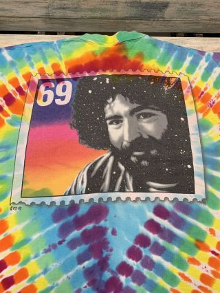 Vintage Grateful Dead Jerry Garcia 1995 Stamp Tie Dye Liquid Blue Tag XL 5
