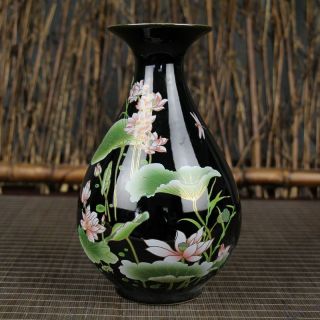 Chinese Old Black Porcelain Ornaments " Lotus Necked " Vase