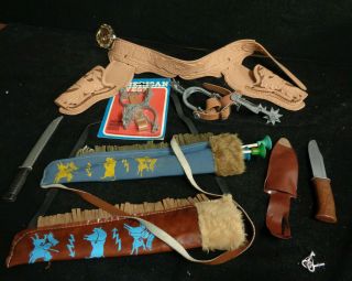 Vintage American Western Play Toys Cowboys & Indians Spurs Arrow Knife