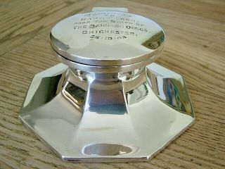 Hm1916 Antique Solid Silver Capstan Inkwell Captain Wilson Chichester 1943 Ww2