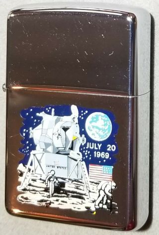 1969 Zippo Lighter Apollo 11 July 20 Nasa Moon Landing Vintage Advertising