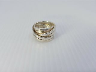 Vintage Sterling Silver 6 Hammered Rings Intertwined Ring Size 9