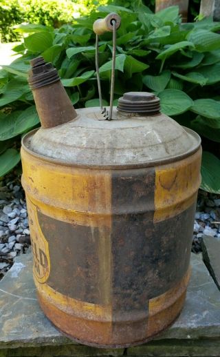 Vintage RICHLUBE 5 Gallon Motor Oil Can With Wooden Handle 3