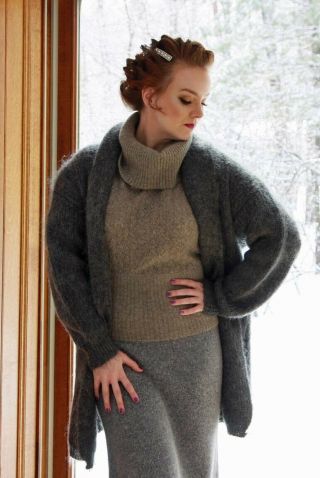 Mohair Sweater Coat With Sweater And Skirt