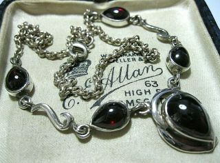 Vintage Jewellery Assay Hallmarked Sterling Silver Garnet Gem Stone Necklace