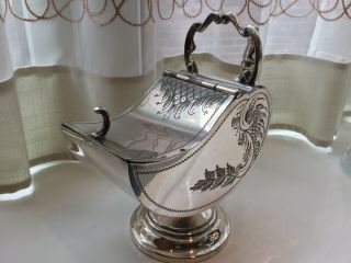 Antique Victorian Silver Plated Chased Lidded Sugar Scuttle & Scoop