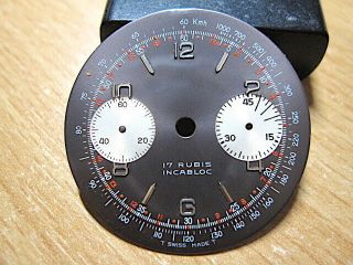1vintage,  N.  O.  S.  Black Chronograph Wristwatch Dial,  No Name,  For Valjoux 23.