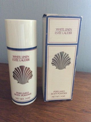 Vintage Estee Lauder White Linen Perfumed Body Powder Shaker Full 3oz W/box