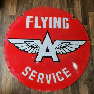 FLYING A SERVICE 2 SIDED VINTAGE PORCELAIN SIGN 30 INCHES ROUND 4