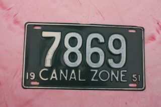 1951 Canal Zone License Plate - Vintage Rare Tag Paint