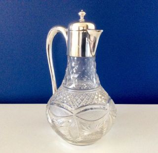 Antique Silver Plated & Crystal Cut Glass Claret Jug J Dixon & Sons C1890