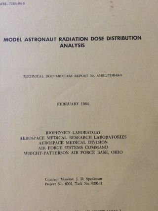 NASA Vintage 60 ' s Astronaut Space Radiation Dose Report Biophysics Mcm Mid 1964 4