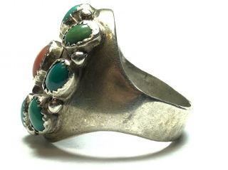 Vintage Men ' s Native American Sterling Silver Turquoise & Coral Ring - Size 11 5