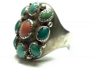 Vintage Men ' s Native American Sterling Silver Turquoise & Coral Ring - Size 11 6