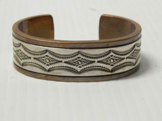 Vintage Xtra Heavy Navajo Indian Copper / Sterling Silver Bracelet Signed Pawn