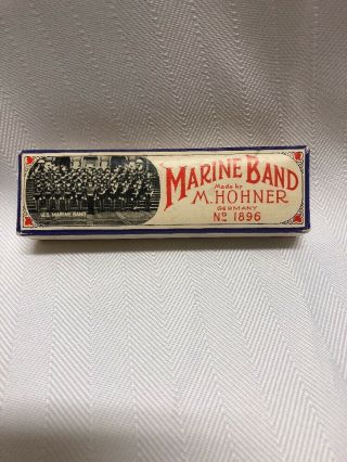 Vintage M Hohner Marine Band Harmonica No 1896 With Case Key A
