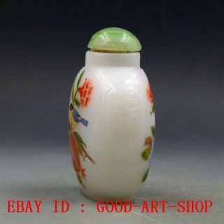 Antique Chinese Glass Handmade Bird & Pomegranate Snuff Bottles G107 4