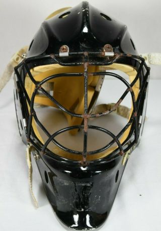 1990s Vintage Itech Black Goalie Mask Helmet with Metal Cage Mask Size Large 2