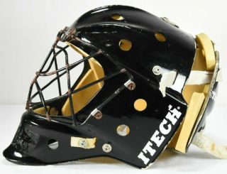 1990s Vintage Itech Black Goalie Mask Helmet with Metal Cage Mask Size Large 3