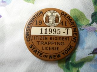 1941 York Trapping License=hunting=fishing=adirondacks Ny