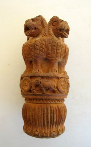 Vintage Old Rare Fine Hand Carved Wood Indian Ashok Stambh Pillar Figure Statue