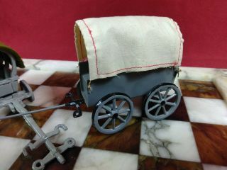 Vintage Lead and Tin Wagons And Wheel Barrow With Barrel 2