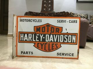 Harley Davidson Motorcycle Vintage Porcelain Sign Gas,  Oil,  Pegasus,  2sided Flange