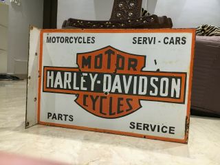 Harley Davidson Motorcycle Vintage Porcelain Sign Gas,  Oil,  Pegasus,  2Sided Flange 2