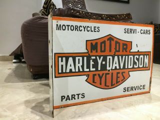 Harley Davidson Motorcycle Vintage Porcelain Sign Gas,  Oil,  Pegasus,  2Sided Flange 3