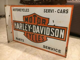 Harley Davidson Motorcycle Vintage Porcelain Sign Gas,  Oil,  Pegasus,  2Sided Flange 5