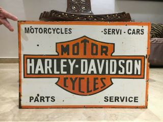 Harley Davidson Motorcycle Vintage Porcelain Sign Gas,  Oil,  Pegasus,  2Sided Flange 7
