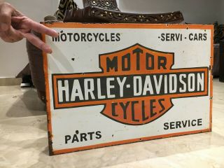 Harley Davidson Motorcycle Vintage Porcelain Sign Gas,  Oil,  Pegasus,  2Sided Flange 8