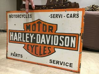 Harley Davidson Motorcycle Vintage Porcelain Sign Gas,  Oil,  Pegasus,  2Sided Flange 9