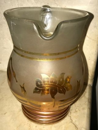 Swan Duck & Lotus Flower Antique Frosted Marigold Carnival Glass Jug 1920s Jain