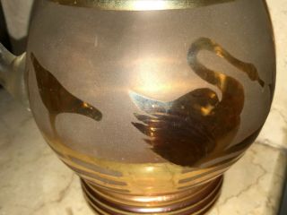 SWAN DUCK & LOTUS FLOWER Antique Frosted Marigold Carnival Glass Jug 1920s JAIN 3