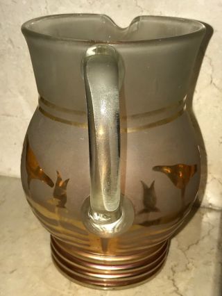 SWAN DUCK & LOTUS FLOWER Antique Frosted Marigold Carnival Glass Jug 1920s JAIN 7