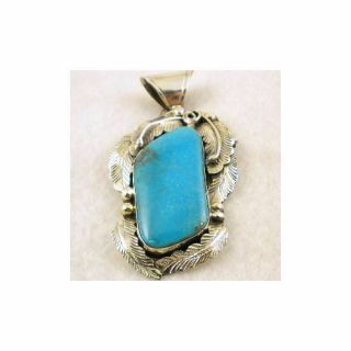 Rustic Vintage Native American Sterling Silver Morenci Turquoise Pendant Signed.