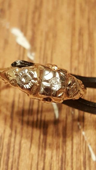 Vintage Ladies 14k Yellow Gold And Mine Cut Diamond Ring, .  05ct Antique Size 7