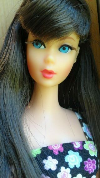 Vintage Barbie Chocolate Dark Brunette Tnt With Custom Sheath Dress Heels Wow