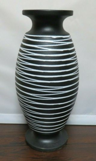 Vintage Mid - Century Large Haeger Pottery Vase Black Lava Spun White Line Glaze