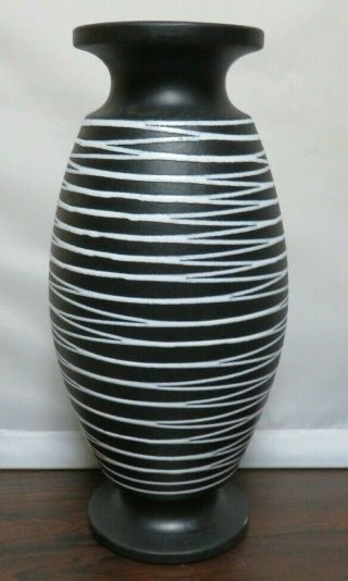 Vintage Mid - century Large HAEGER Pottery Vase Black Lava Spun White Line Glaze 2