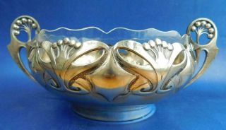 Wmf Wepco Art Nouveau Jugendstil Silver Fruit Bowl W’ Glass Insert