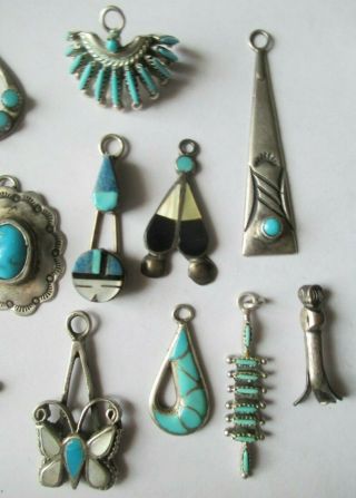 Group of 15 Vintage Navajo Zuni Sterling Silver & Turquoise Charms 2